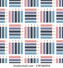 Seamless pattern with vintage colored pencils