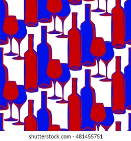 seamless pattern in vintage colors - wine bottles and glasses