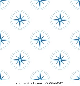 seamless pattern with vintage compass isolated on white background, vector illustration of device allows to determine the direction of the world, print of rose wind in flat style