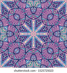 Seamless pattern. Vintage decorative elements. Hand drawn background. Mandala in Arabic, Indian, style design motifs. Colorful festive boho fashion