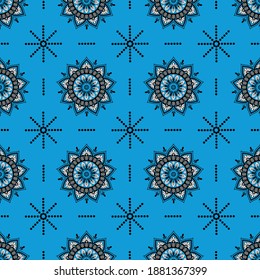 Seamless pattern. Vintage decorative elements. Oriental pattern, vector illustration. Islam, Arabic, Indian, Turkish, Pakistan, Chinese, Moroccan, Ottoman motifs, blue, black and white colours pattern