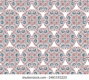 Seamless pattern. Vintage decorative elements. Hand drawn red background. Islam, Arabic, Indian, ottoman motifs. Perfect for printing on fabric or paper.