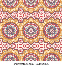 Seamless pattern. Vintage decorative elements. Hand drawn background. Islam, Arabic, Indian, ottoman motifs. Perfect for printing on fabric or paper.