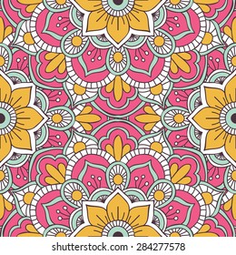 Seamless pattern. Vintage decorative elements. Hand drawn background. Islam, Arabic, Indian, ottoman motifs.