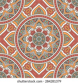 Seamless pattern. Vintage decorative elements. Hand drawn background. Islam, Arabic, Indian, ottoman motifs.