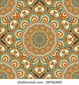 Seamless pattern. Vintage decorative elements. Hand drawn background. Islam, Arabic, Indian, ottoman motifs.