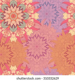 Seamless pattern. Vintage decorative elements. Hand drawn background with mandala. Islam, Arabic, Indian, Ottoman motifs. 