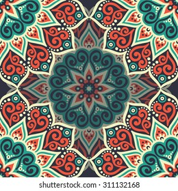 Seamless pattern. Vintage decorative elements. Hand drawn background. Islam, Arabic, Indian, ottoman motifs.