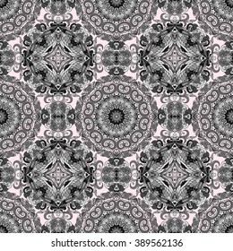 Seamless pattern. Vintage decorative elements. Hand drawn background. Islam, Arabic, Indian, ottoman motifs. Black white gray.