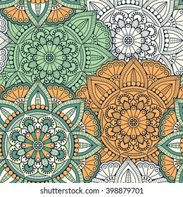 Seamless pattern. Vintage decorative elements. Hand drawn background. Islam, Arabic, Indian, ottoman motifs. Perfect for printing on fabric or paper
