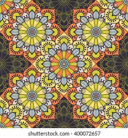 Seamless pattern. Vintage decorative elements. Hand drawn background. Islam, Arabic, Indian, ottoman motifs. Perfect for printing on fabric or paper