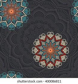 Seamless pattern. Vintage decorative elements. Hand drawn background. Islam, Arabic, Indian, ottoman motifs. Perfect for printing on fabric or paper