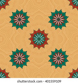 Seamless pattern. Vintage decorative elements. Hand drawn background. Islam, Arabic, Indian, ottoman motifs. Perfect for printing on fabric or paper