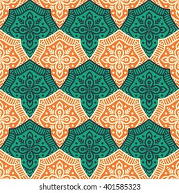 Seamless pattern. Vintage decorative elements. Hand drawn background. Islam, Arabic, Indian, ottoman motifs. Perfect for printing on fabric or paper