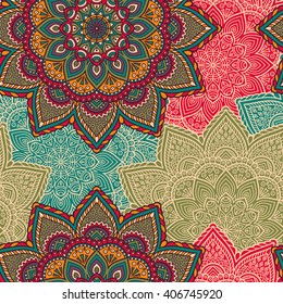 Seamless pattern. Vintage decorative elements. Hand drawn background. Islam, Arabic, Indian, ottoman motifs. Perfect for printing on fabric or paper