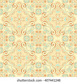 Seamless pattern. Vintage decorative elements. Hand drawn background. Islam, Arabic, Indian, ottoman motifs. Perfect for printing on fabric or paper