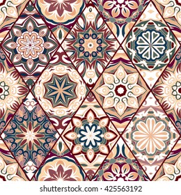 Seamless pattern, vintage decorative elements. Hand drawn geometric background. Islam, Arabic, Indian, ottoman motifs. Perfect for printing on fabric or paper.