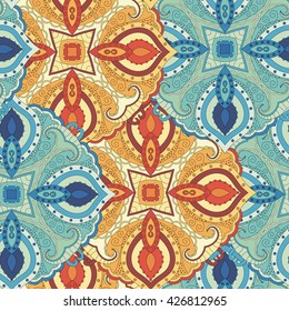 Seamless pattern. Vintage decorative elements. Hand drawn background. Islam, Arabic, Indian, ottoman motifs. Perfect for printing on fabric or paper.can be used for wallpaper, pattern fills