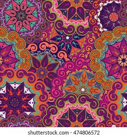 Seamless pattern. Vintage decorative elements. Hand drawn background. Islam, Arabic, Indian, ottoman motifs. Perfect for printing on fabric or paper.