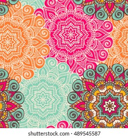 Seamless pattern. Vintage decorative elements. Hand drawn background. Islam, Arabic, Indian, ottoman motifs. Perfect for printing on fabric or paper.