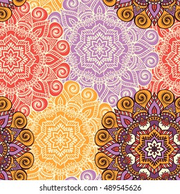 Seamless pattern. Vintage decorative elements. Hand drawn background. Islam, Arabic, Indian, ottoman motifs. Perfect for printing on fabric or paper.