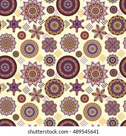 Seamless pattern. Vintage decorative elements. Hand drawn background. Islam, Arabic, Indian, ottoman motifs. Perfect for printing on fabric or paper.