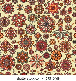Seamless pattern. Vintage decorative elements. Hand drawn background. Islam, Arabic, Indian, ottoman motifs. Perfect for printing on fabric or paper.