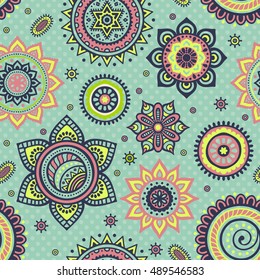 Seamless pattern. Vintage decorative elements. Hand drawn background. Islam, Arabic, Indian, ottoman motifs. Perfect for printing on fabric or paper.
