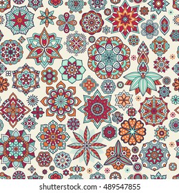 Seamless pattern. Vintage decorative elements. Hand drawn background. Islam, Arabic, Indian, ottoman motifs. Perfect for printing on fabric or paper.