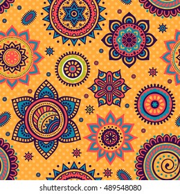 Seamless pattern. Vintage decorative elements. Hand drawn background. Islam, Arabic, Indian, ottoman motifs. Perfect for printing on fabric or paper.