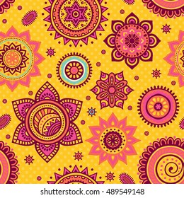 Seamless pattern. Vintage decorative elements. Hand drawn background. Islam, Arabic, Indian, ottoman motifs. Perfect for printing on fabric or paper.