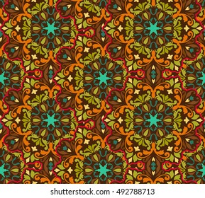 Seamless pattern. Vintage decorative elements. Oriental pattern, vector illustration. Islam, Arabic, Indian, Turkish, Pakistan, Chinese, Moroccan, Ottoman motifs.