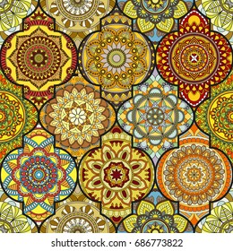 Seamless pattern. Vintage decorative elements. Hand drawn background. Islam, Arabic, Indian, ottoman motifs. Perfect for printing on fabric or paper.