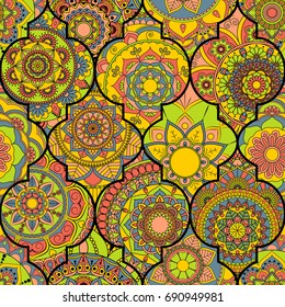 Seamless pattern. Vintage decorative elements. Hand drawn background. Islam, Arabic, Indian, ottoman motifs. Perfect for printing on fabric or paper.