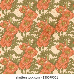 Seamless pattern of vintage decorative red poppies