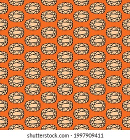 Seamless pattern vintage diamonds geometry sketch doodles, textile ornament classic hand drawn crystals, black line on  orange pink amber. Can be used for gift wrap, fabrics, wallpapers. Vector