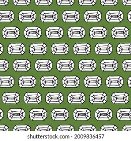 Nahtlose Muster Vintage Diamanten Geometrie Sketch Doodles, Textil-Ornament klassische handgezeichnete Kristalle, schwarz weiß grün, Salbei. Kann für Geschenkpapier, Tapete verwendet werden. Vektorgrafik