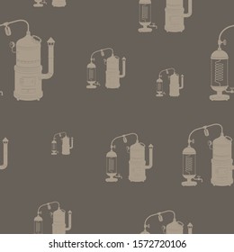 Seamless pattern with vintage distillation apparatus