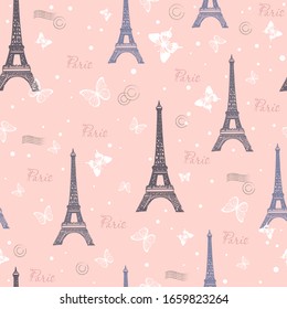 
Seamless pattern with vintage eiffel tower elements