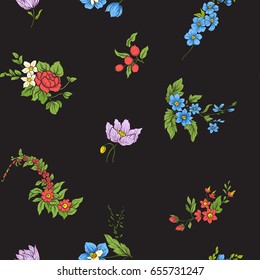 Seamless pattern with vintage embroidered flowers 