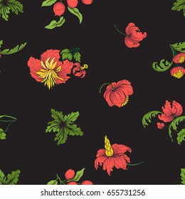 Seamless pattern with vintage embroidered flowers 
