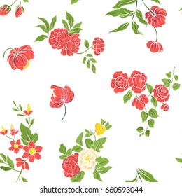 Seamless pattern with vintage embroidered flowers