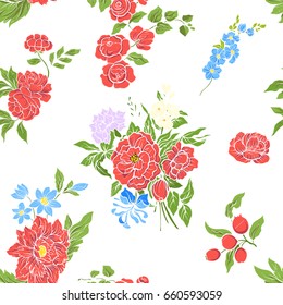 Seamless pattern with vintage embroidered flowers