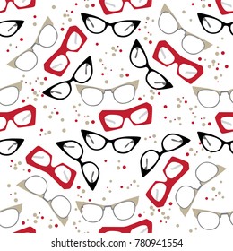 Seamless pattern Vintage fashion, vector illustration. Glasses red and black. For the season of sales, shopping and modnoj vintage clothing and accessories