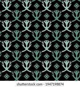Seamless pattern with vintage floral motif Art Nouveau style on dark background