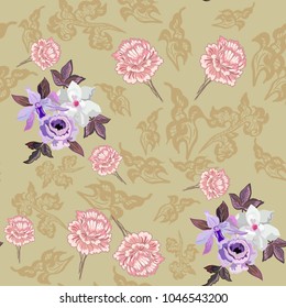 Seamless pattern with vintage flowers