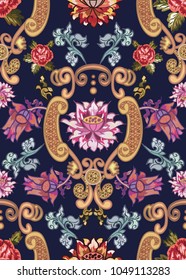Seamless pattern with vintage flowers
