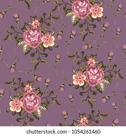 Seamless pattern with vintage flowers