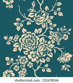 Seamless pattern with vintage flowers. Monochrome pattern. Vector floral wallpaper 