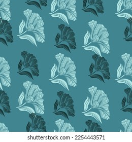 Patrón sin foco con flores vintage. Fondo floral retro. Diseño para tela, impresión textil, papel de envoltura, cubierta, afiche. Ilustración del vector